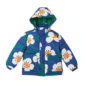 Jaqueta Puffer Nylon Florada Azul Fabula