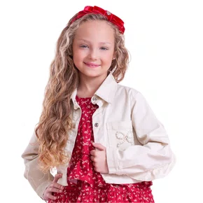 Jaqueta Sarja Babadinho Laços Bege Claro Pituchinhus