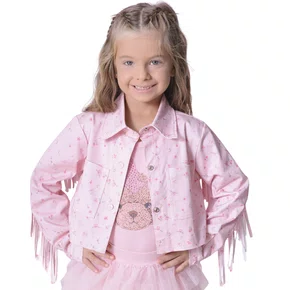 Jaqueta Sarja Estampada e Franjas Mini Floral Pituchinhus