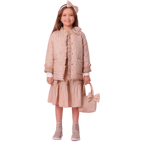 Maxi Casaco Puffer Algodão Floral Bege Pituchinhus