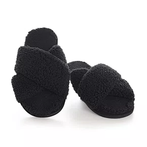 Pantufa Chinelo Cruzado Fofo Preto Cor Com Amor