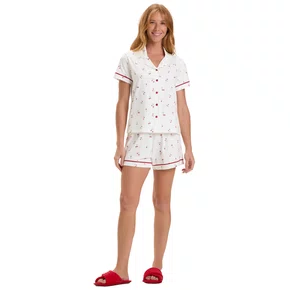 Pijama Aberto Curto Cerejinhas Branco Cor Com Amor