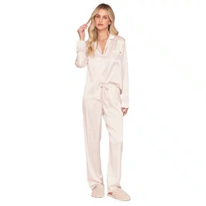 Pijama Aberto Feminino Longo em Satinê com Renda Classy Lua Luá