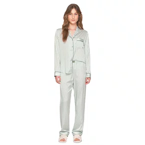 Pijama Aberto Feminino Longo em Satinê Listrado Dreams Only Lua Luá