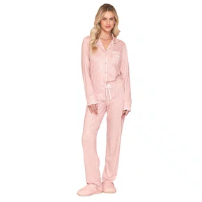 Pijama Aberto Feminino Longo Poá Bordado Lovely Lua Lua