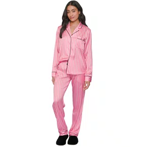 Pijama Aberto Longo Charm Listras Rosa Lua LUa