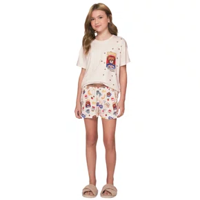 Pijama Curto Feminino Infantil Ursilhos Lua Luá