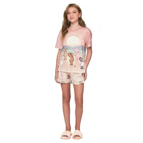 Pijama Curto Infantil Feminino Yoga Bears Lua Luá