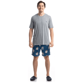 Pijama Curto MAsculino Lyla Ski Mescla Azul Daniela Tombini
