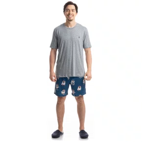 Pijama Curto MAsculino Lyla Ski Mescla Azul Daniela Tombini