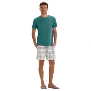 Pijama Curto Masculino Verde Xadrez  Cor Com Amor
