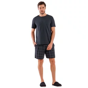 Pijama Curto Masculino Xadrez Chumbo Cor Com Amor