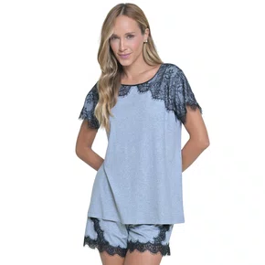 Pijama Curto Micheli Mescla e Renda Miss Victtoria