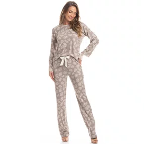 Pijama Felina Longo Bege Rendado Daniela Tombini