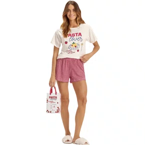 Pijama Feminino Curto Malha Pasta Lover Cor com Amor