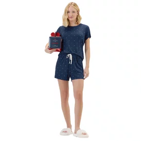 Pijama Feminino Curto Visco Marinho Corações Cor com Amor