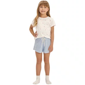 Pijama Feminino Kids Malha Listras e Corações Cor com Amor