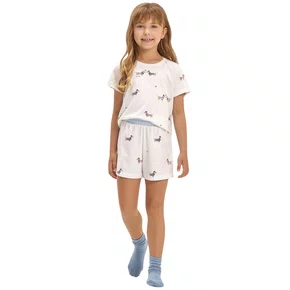 Pijama Feminino Kids Malha Salsichinha Listras Cor com Amor