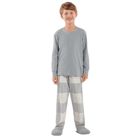 Pijama Infantil Menino Xadrez Cinza Cor Com Amor