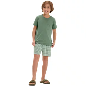Pijama Infantl Menino Xadrez Verde Cor Com Amor