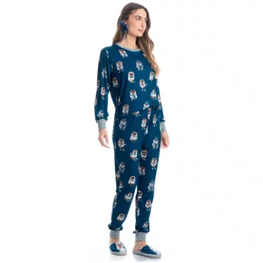 Pijama Jogger Longo Lyla Ski Azul Marinho Daniela Tombini