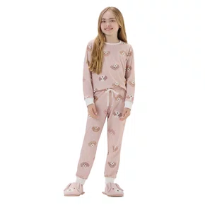 Pijama KIds Malha Rosê Dogs Cor com Amor