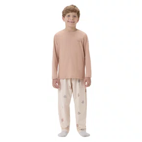 Pijama Kids Menino Listras e Coelhos Malha Cor com Amor