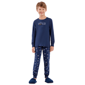 Pijama Longo Infantil Menino Marinho Fun Cor Com Amor