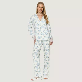Pijama Longo Melina Hortensia Azul Miss Victtoria