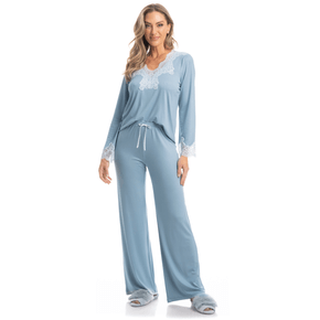 Pijama Longo Paula Wide Azul Claro Daniela Tombini