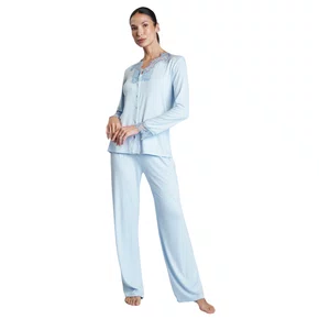 Pijama Longo Visco e Renda Azul Claro Aurora Revedenfant