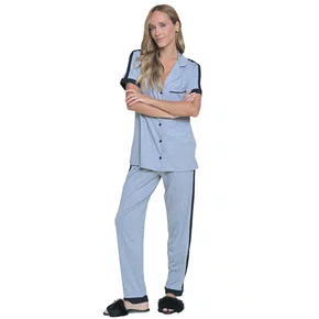 Pijama M/C e Calça Micheli Mescla e Preto Miss Victtoria