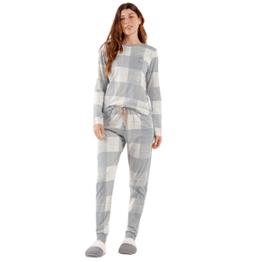Pijama Manga Longa Xadrez Cinza Cor Com Amor