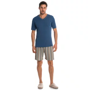 Pijama Masculino Curto Clovis Azul Tombini