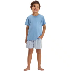 Pijama Masculino kids Malha Listras Azul Cor com Amor