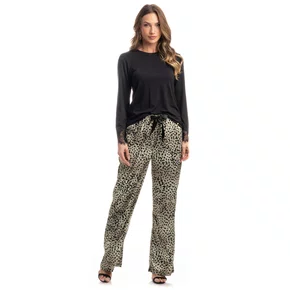 Pijama Wideleg Onça Renda Preto Daniela Tombini
