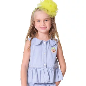 Regata Jeans Fino Babado Patch Ursinho Pituchinhus