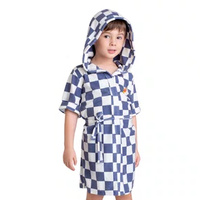 Roupão Atoalhado Quadriculado Marinho Dedeka