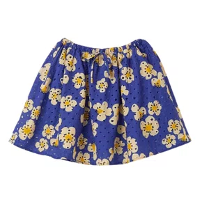 Saia Bordada Florada Mini Azul Fabula