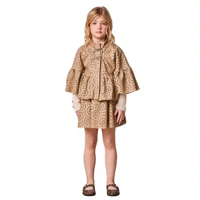 Saia Couro Vazado Flores Mocca Anime