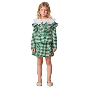 Saia Godê de Tweed Xadrez Verde E Bege Anime