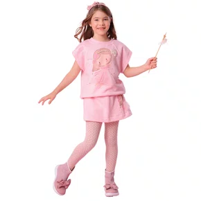 Saia Moletom Fadinha Cristais Tule Rosa Pituchinhus