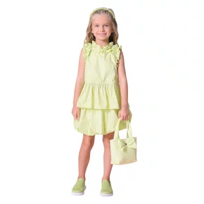 Saia Short Algodão Balonê Listras Verde Pituchinhus