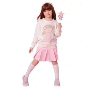 Saia Short Flanela Xadrez Rosa Pregas Pituchinhus