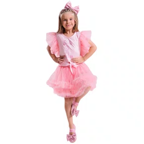 Saia Short Frufru Tule Bailarina Barbie Rosa Pituchinhus