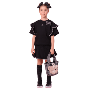 Saia Short Moletom Pregas Preto Debrum Pituchinhus