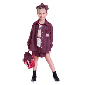 Saia Short Xadrez Pregas Vermelho Pituchinhus