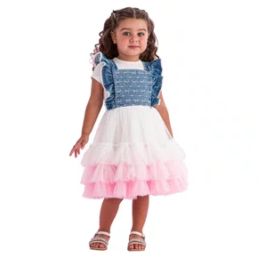 Salopete Jeans Tule Rosa Candy Petit Cherie