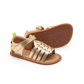 Sandália Couro Athena Dourada Metal Gold Tip Toey Joey