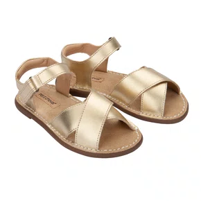 Sandália Fantoche Couro Dore Dourado Petit Cheval